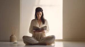 A person sitting in a serene minimalistic space