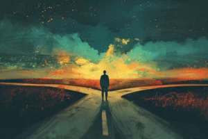 a person standing at cross roads