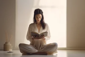 A person sitting in a serene minimalistic space